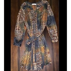 Veronica M‎ Chiffon Dress Medium Blue Brown Animal Print Long Sleeve Office Wear